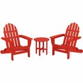 Polywood Classic Sunset Red Patio Set with Side Table and 2 Folding Adirondack Chairs 633PWS2141SR